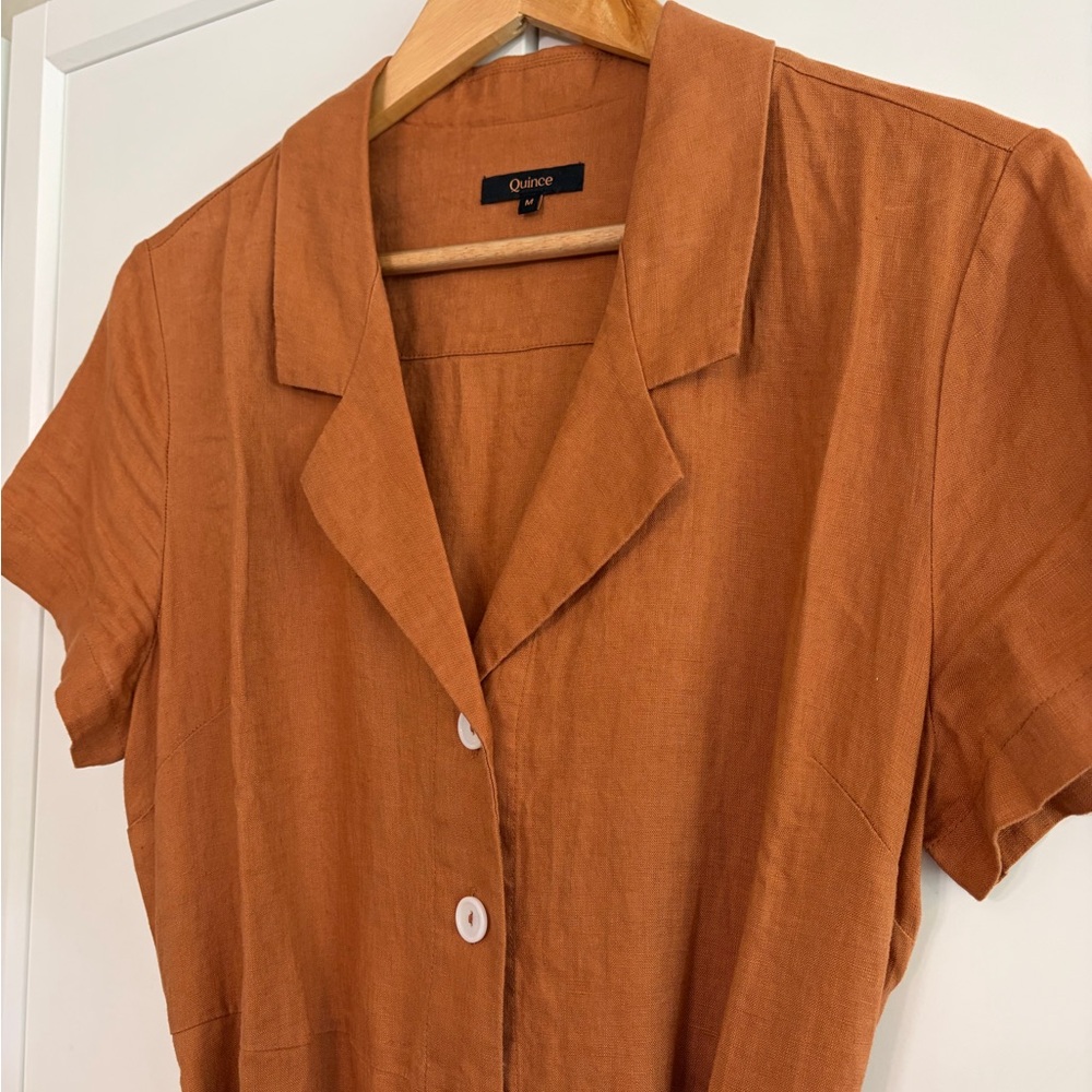 Quince 100% European Linen Button Front Dress (terracotta, medium) - Picture 2 of 5